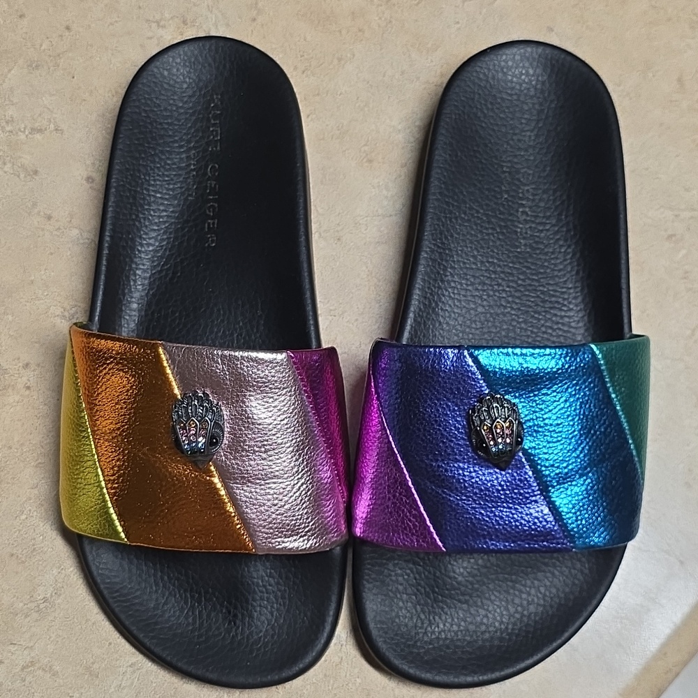 Kurt Geiger Metallic Rainbow Slide Sandals FIRM!! EURO 39..Great Used Condition